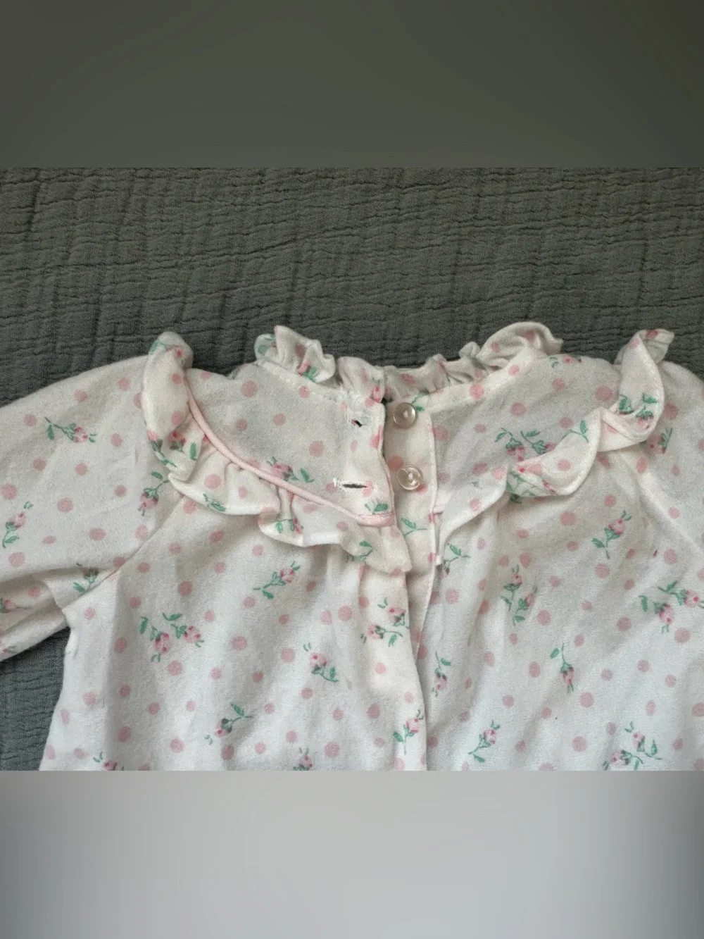 Vintage Laura Dare baby Girls white Pink Floral Ruffle Nightgown 12Mo